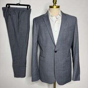 Express Innovator Suit Extra‎ Slim Fit Wool Blend Gray Blazer Pants 42L 38W
